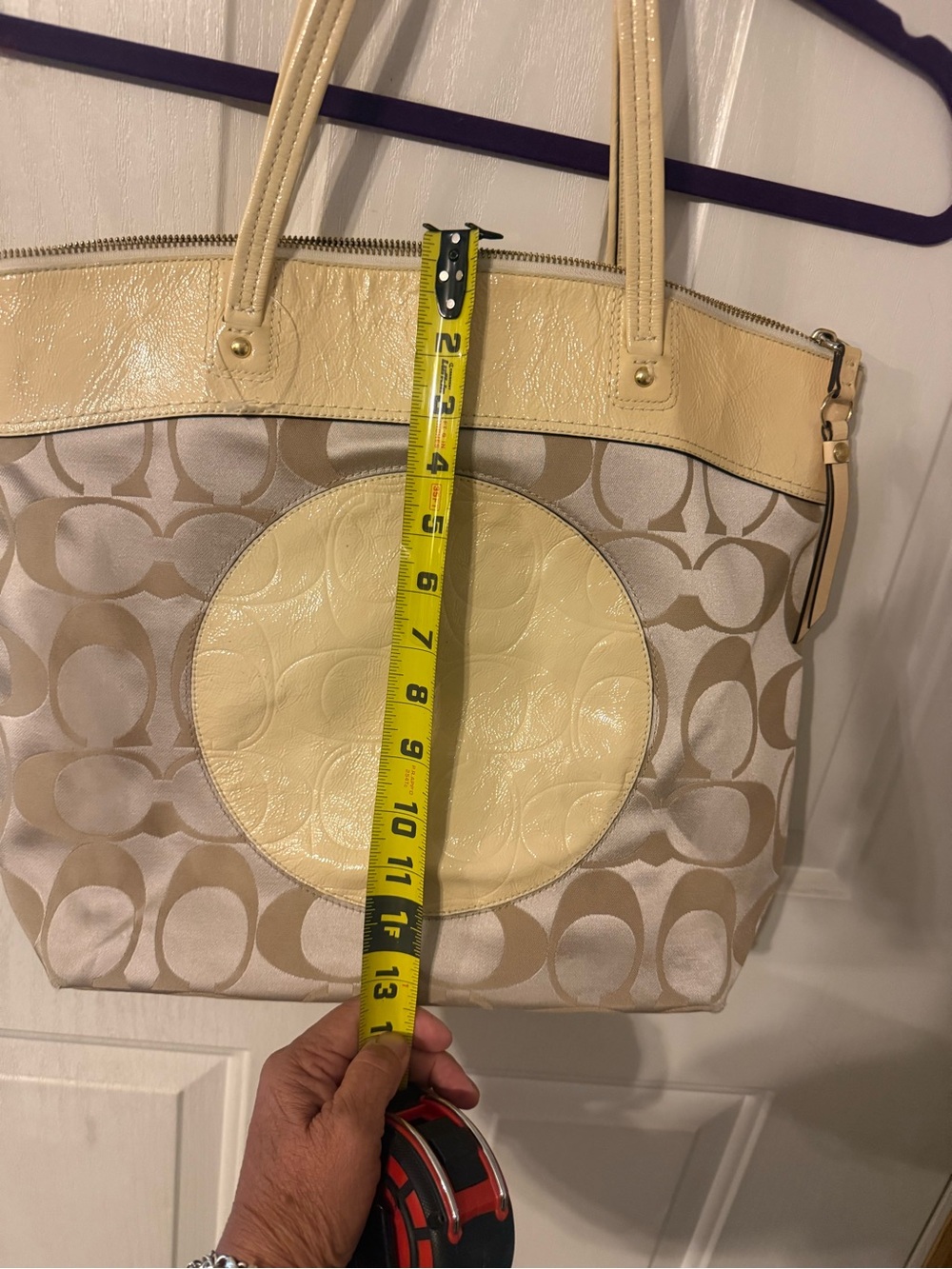 Coach Beige & Cream Signature Circle Tote